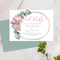 Oh Baby Greenery and Pink Floral Girl Baby Shower  Invitation