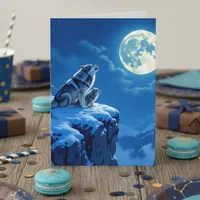 Wolf and Baby Cub Howling at the Moon Birthday Card