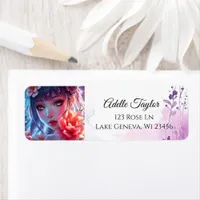 Beautiful Anime Girl Glitchcore Floral Label