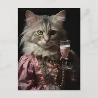 Adorable Fluffy Cat and Pink Champagne Postcard