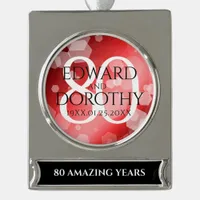 Elegant 80th Ruby Wedding Anniversary Celebration Silver Plated Banner Ornament