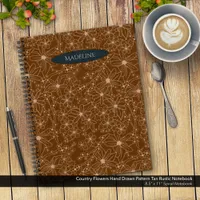 Country Flowers Hand Drawn Pattern Brown Rustic Notebook