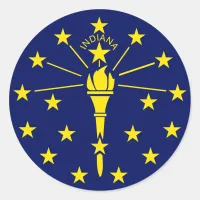 Indiana State Flag of Blue & Gold Torch & Stars Classic Round Sticker