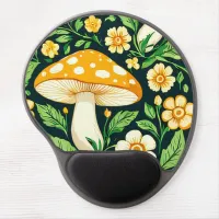 Green and gold flower and mushroom  gel mouse pad