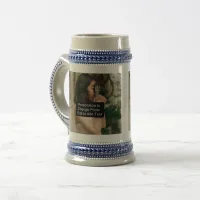 Custom Two Photos Artwork Slogan Gray Blue Beer Stein