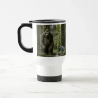 Huge Bigfoot sitting in the Woods Travel Mug