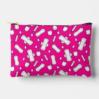 Hot Pink Menstrual Pad Pattern First Period  Accessory Pouch