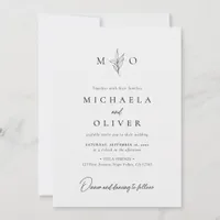 Modern Minimalist Botanical Elegant Script Wedding Invitation