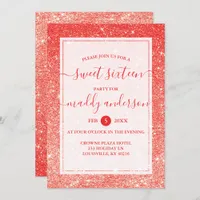 Red Faux Glitter Elegant Sweet 16 Birthday Invitation