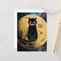 Black Cat Smiles on the Moon Postcard