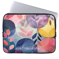 Watercolor Abstract Botanical Shapes With Name Laptop Sleeve