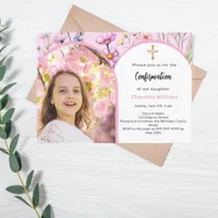 Pink florals photo arch girl Confirmation Invitation