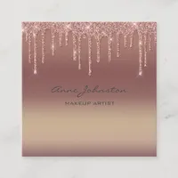 Makeup Artist Rose Gold Pink Glitter and Sparkle Square Business Card