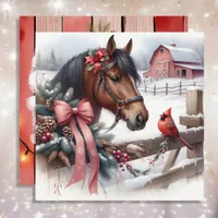 Brown Christmas Horse and Cardinal Personalized