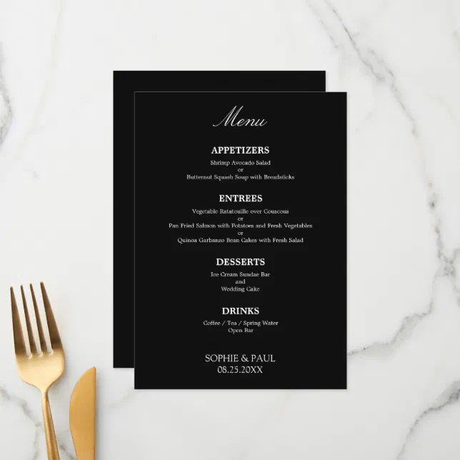 Black White Stylish Elegant Wedding Menu