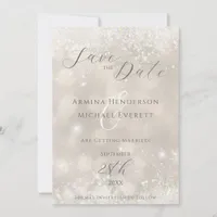 Glamorous Champagne Glitter Photo Wedding Save The Date