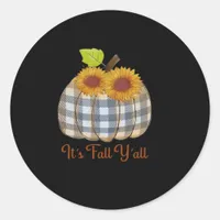 It’s Fall Y’all Pumpkin Plaid Design Halloween Fun Classic Round Sticker