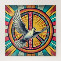 Boho Retro Dove and Peace Sign Jigsaw Puzzle