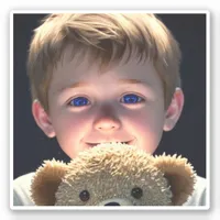 Cute Little Boy with Teddy Bear Sticker