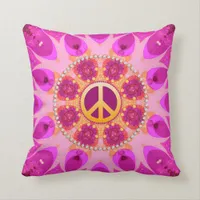 Groovy Peace Sign Orange Pink Cushion / Pillow