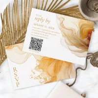 Amber Brandy Abstract Ink Wedding QR Code ID1089 RSVP Card