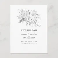 White & Silver Vintage Roses Wedding Save the Date Announcement Postcard