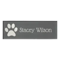 White and Gray Paw Print Logo Name Tag