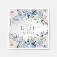 Elegant Modern Botanical Dusty Blue Floral Wedding Napkins