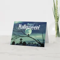 Full Moon Graveyard Happy Halloween Card