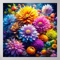 Pretty Colorful Watercolor Ai Art Flowers  Poster