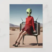 Alien Lady and the TV in the Desert Postcard