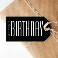 Black And White Modern Typography Happy Birthday Gift Tags