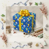 Festive Blue Hanukkah Birthday Star Balloon Wrapping Paper