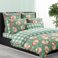 Vintage Santa Claus Green Plaid Christmas Duvet Cover