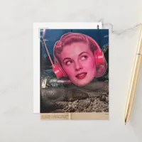 Lady Listens to Music in the Sea With Sharks Postcard