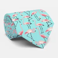 Pink Flamingos on Aqua Blue Neck Tie