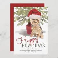 Happy Howlidays Cute Yorkshire Terrier Watercolor Holiday Card