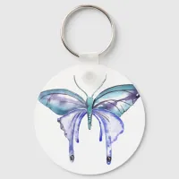 watercolor aqua blue purple butterfly keychain