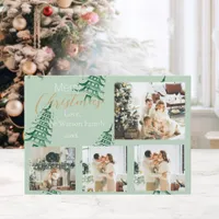 Sage Green Christmas Pagoda Trees 5-Photo  Holiday Card