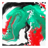 Red, Green, Black and White Marble Fluid Art    