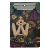 Woman Drinks Tea at the Circus With Black Goat Mini Clipboard
