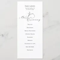 Elegant Leaf Black Script Typography Wedding Program