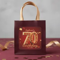Glam Elegant Gold & Ruby Red Gems 70th Birthday Square Sticker