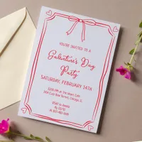 Cute Valentine's Day Party Girly Red Bow Hearts Invitation