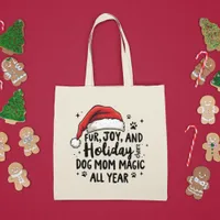 Minimalist Fun Christmas Hat & Typography Dog Mom  Tote Bag