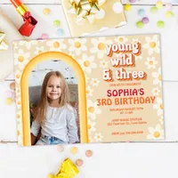 Retro Daisy Rainbow 3rd Birthday Photo Invitation 