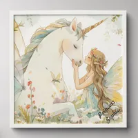 Fairy Forest Girl White Unicorn Friends Peel And Stick Photo Tile