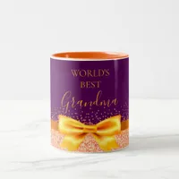 Grandmother purple gold bow Two-Tone coffee mug