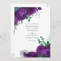 Purple and Green Watercolor Floral Wedding Invitation