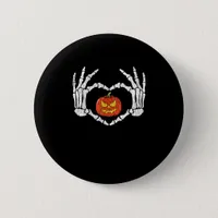 Vintage Skeleton Hands Heart Pumpkin Autumn Hallow Button